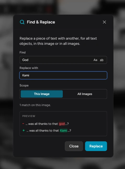 The Find and Replace dialog