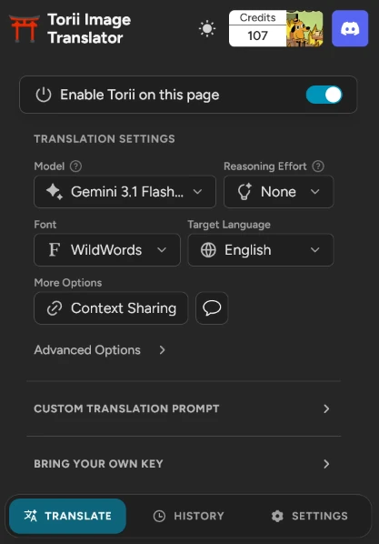 The extension popup on a phone