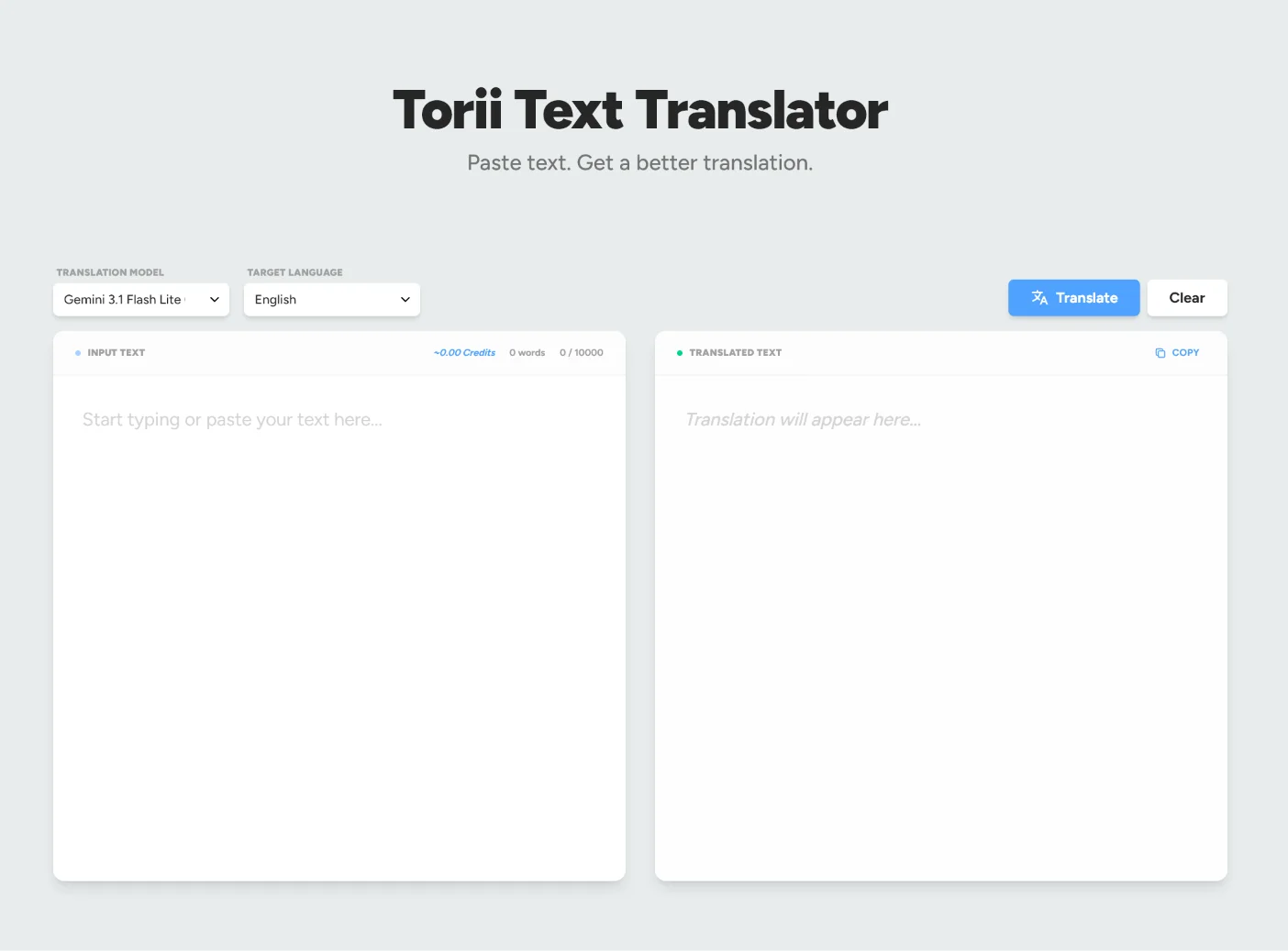 Torii Text Translator Interface